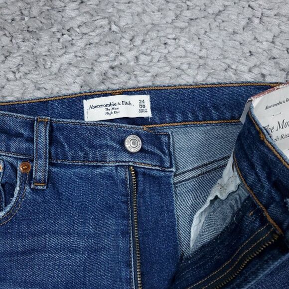 Abercrombie Mom High Rise Jeans Ripped Distressed Blue Size 00 24 Stretch - Picture 5 of 10